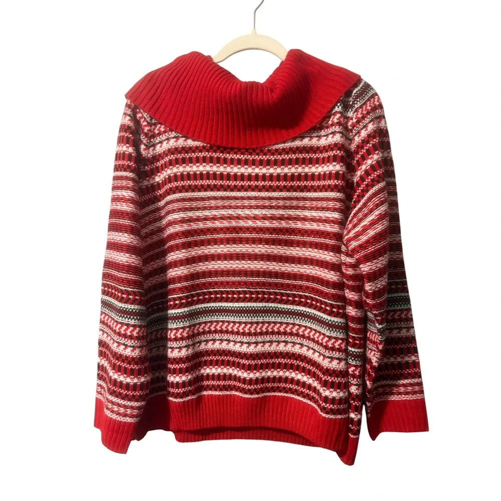 Lane Bryant Women Red White Black Striped Cowl Neck Sweater 18 20 Plus Size‎